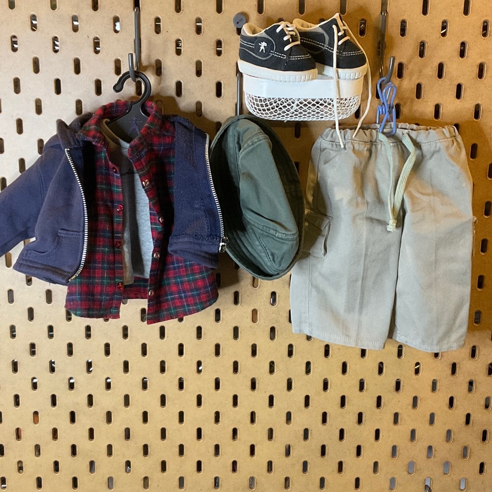 American girl doll outfit - Drawstring Cargos and Plaid shirt with sneakers